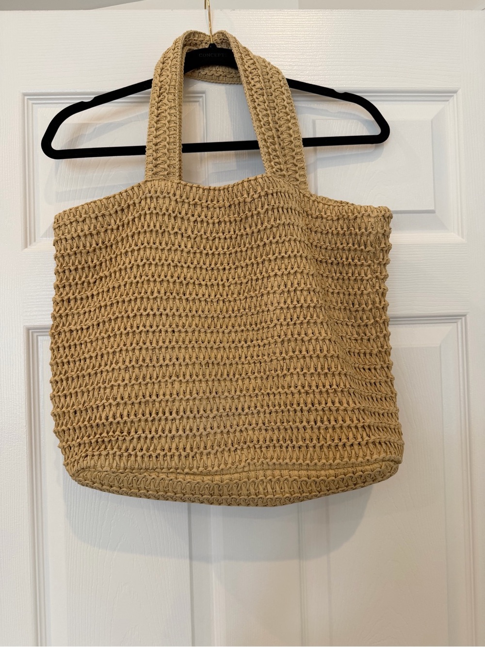 H&M Beige Woven Tote Bag with Wide Straps